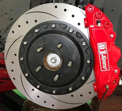Close-up of D1 SPEC Brake Kit&#x2019;s Nano-Coated Slotted Disc