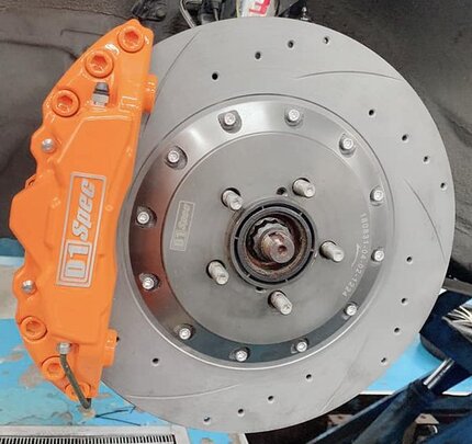 Close-up of D1 SPEC Brake Kit&#x2019;s Nano-Coated Slotted Disc